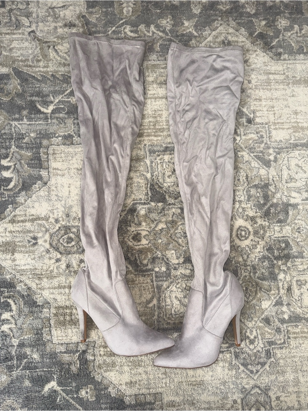 Forever 21 Silver-Gray Over-the-Knee Suede Stiletto Boots